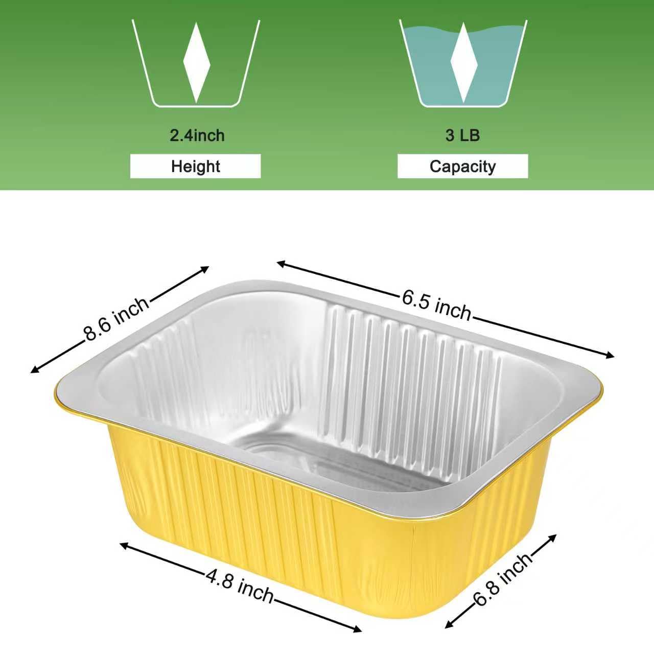 40 Pack 3LB Gold Aluminum Foil Pans with Lids Heavy Duty Food Containers