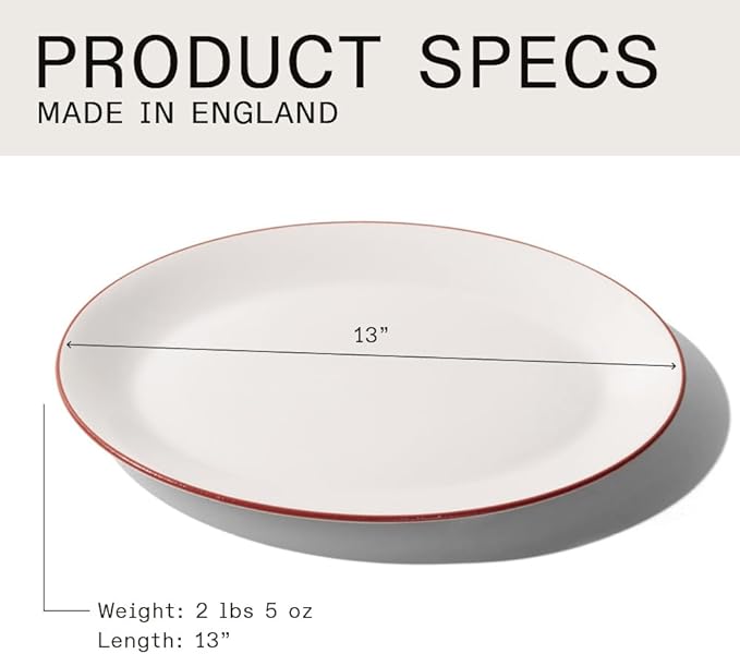 Made In Cookware - Serving Platter - White With Red Rim - Porcelain - Crafted in England