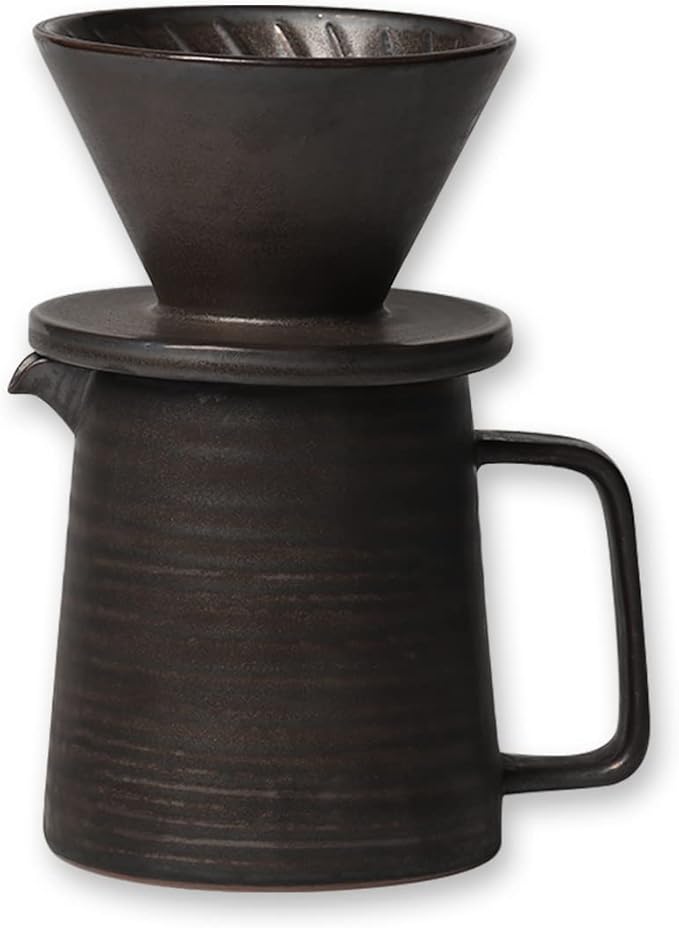 globe faith Stoneware Handmade Pour Over Coffee Maker Set, Ceramic Coffee Brewer Hand Drip Cone Dripper & Coffee Pot Microwaveable Decanter, Retro Metallic Glaze, 16oz
