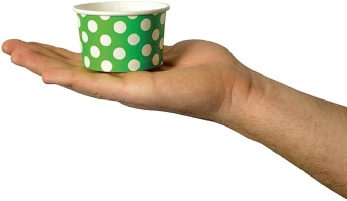 UNIQ 4 oz 1000 Pack Green Polka Dot Ice Cream Cups | Disposable Leak Resistant Paper Dessert Cups for Ice Cream, Frozen Yogurt & Gelato | Small Food Serving Cups for Parties, Catering & Business