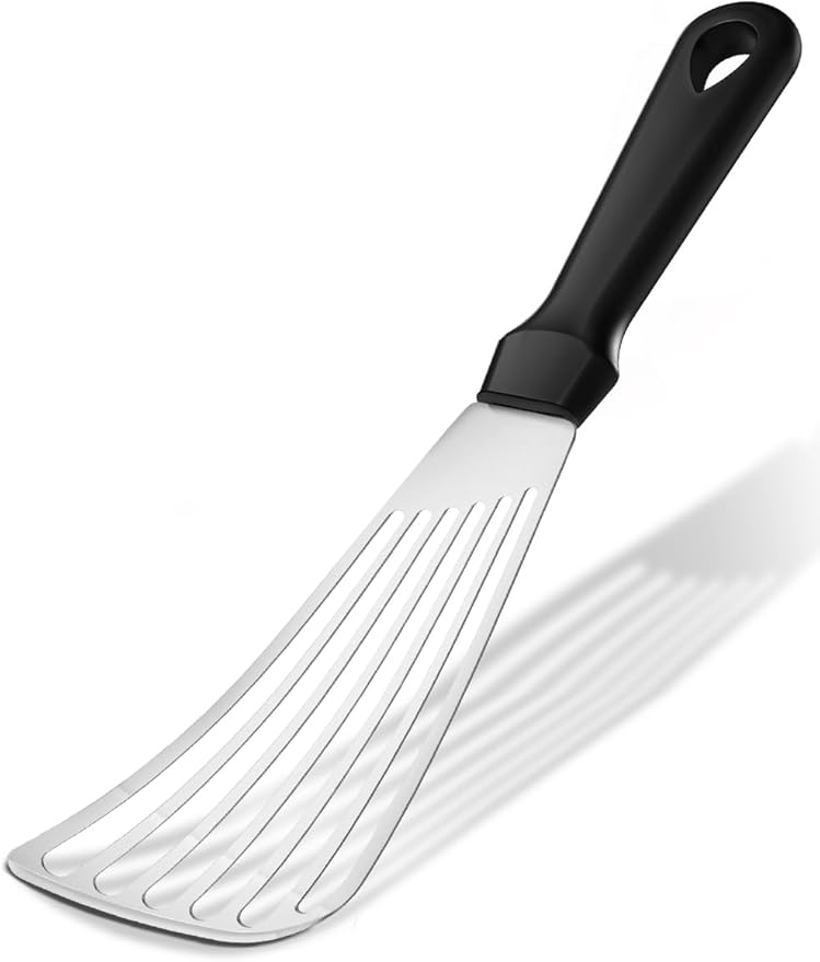 MUJINON Fish Spatula 18/8 Stainless Steel, Thin Long Flexible 12.5-in Metal Spatula Fish Turner Brushed Kitchen Utensil for Outdoor Grilling Daily Barbeque, Dishwasher Safe