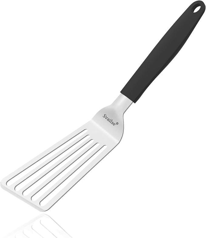 Svailse Stainless Steel Fish Spatula, 13.3 inch Metal Spatulas with Silicone Handle, Slotted Turner for Cooking, Grilling, Flipping, Egg, Cookie, Pancake and Burger (Large)