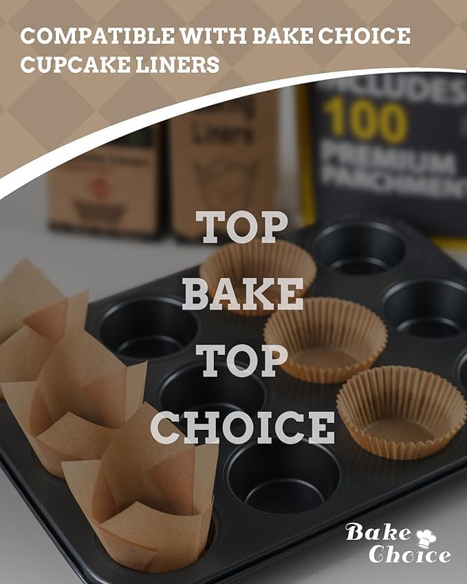 Bake Choice 2 Muffin Pan for Baking, Standard Cupcake Pan with 100 Liners