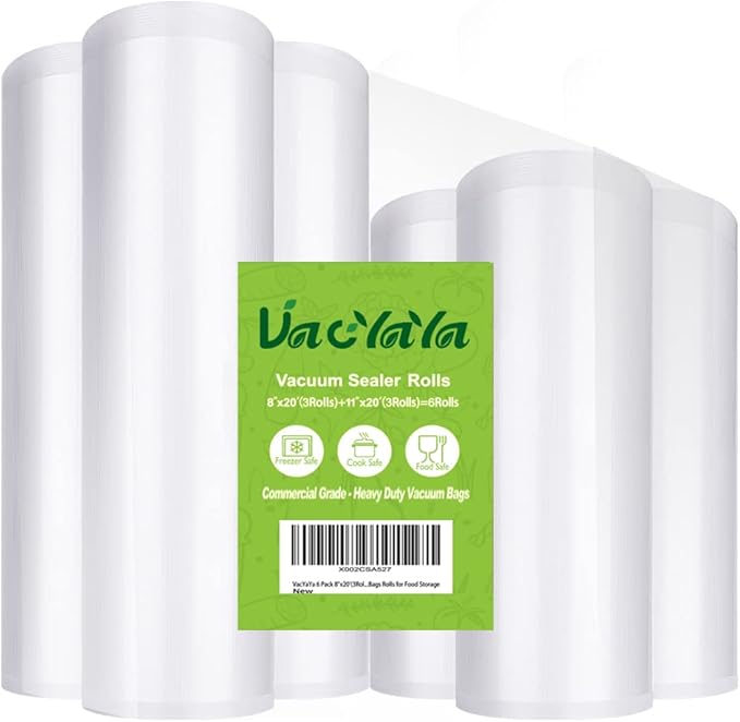 VacYaYa 6RLVacuum Sealer Bags Rolls 8"x20'(3)+11"x20'(3) for Food Storage
