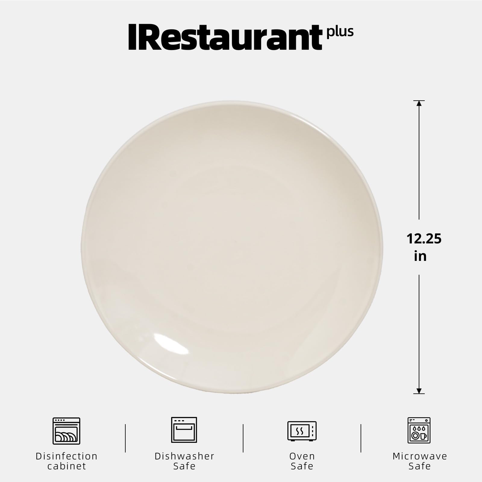 IRESTAURANT PLUS Stoneware Coupe Commercial Grade Dinnerware, Ivory, Plate 12.25", Case of 12