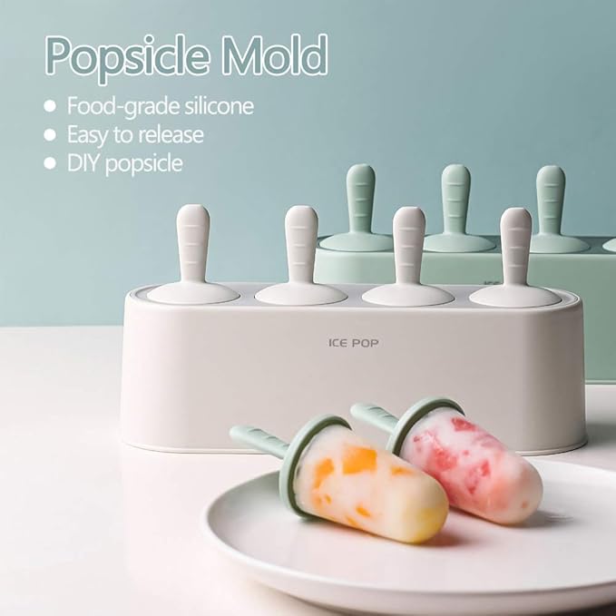 WYOK Popsicle Molds 4-Cavity Silicone Ice Pop Mold (Green, IcyClassic Pops)