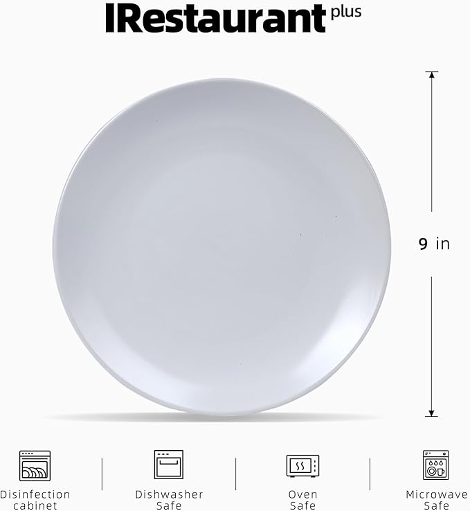 IRESTAURANT PLUS Stoneware Coupe Commercial Grade Dinnerware, Matte White, Plate 9", Case of 24