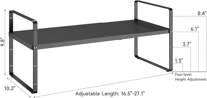 taiheis 16.5~27.1" Expandable Shelf，1Pack 10.2" Wide Adjustable Height Cabinet Shelves，Black