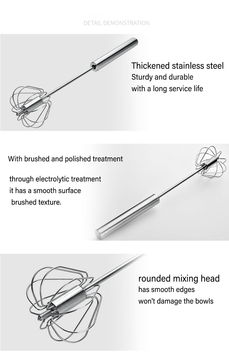 Stainless Steel Semi-Automatic Whisk, Hand Push Rotary Whisk Blender, Versatile Milk Frother for Blending, Whisking, Stirring (13 Inch)