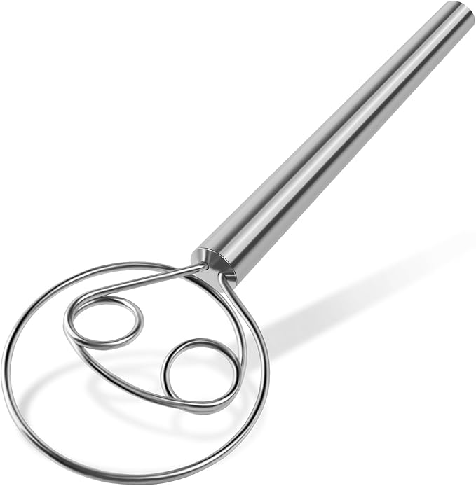 YIGEDA Danish Dough Whisk Stainless Steel Wooden Handle for Sourdough Bread Pizza and Pastry Making