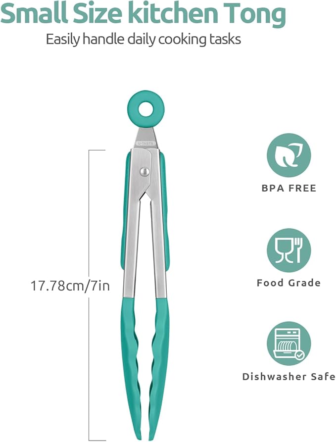 U-Taste Kitchen Tong for Cooking, 480ºF Heat-Resistant Tps, 7in/Aqua Sky