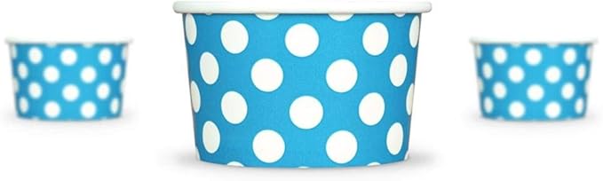 UNIQ 4 oz 1000 Pack Blue Polka Dot Ice Cream Cups | Disposable Leak Resistant Paper Dessert Cups for Ice Cream, Frozen Yogurt & Gelato | Small Food Serving Cups for Parties, Catering & Business