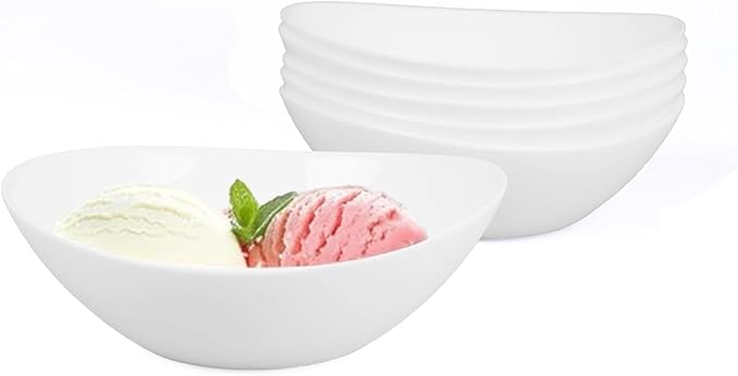 LaGlint 12 OZ Ice Cream Bowl Set of 6, 6 Inch White Opal Glass