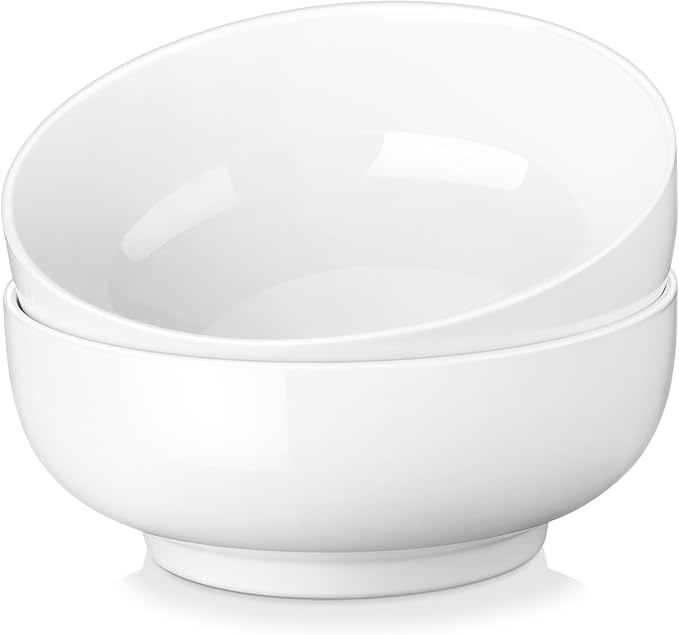 MALACASA Large Serving Bowls, 60 OZ (8") White Salad Bowls Set of 2