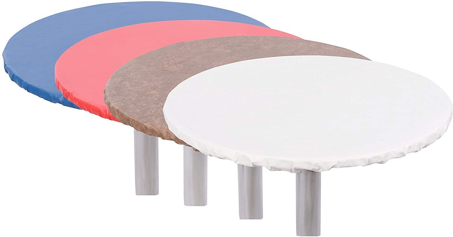 Yourtablecloth Heavy Duty Vinyl Round Fitted Tablecloth (Table Cover) with Flannel Backing Vibrant Colors Elasticized Tablecloth Great for Indoor and Outdoor Dining and Playing Cards 54” Ruby Red