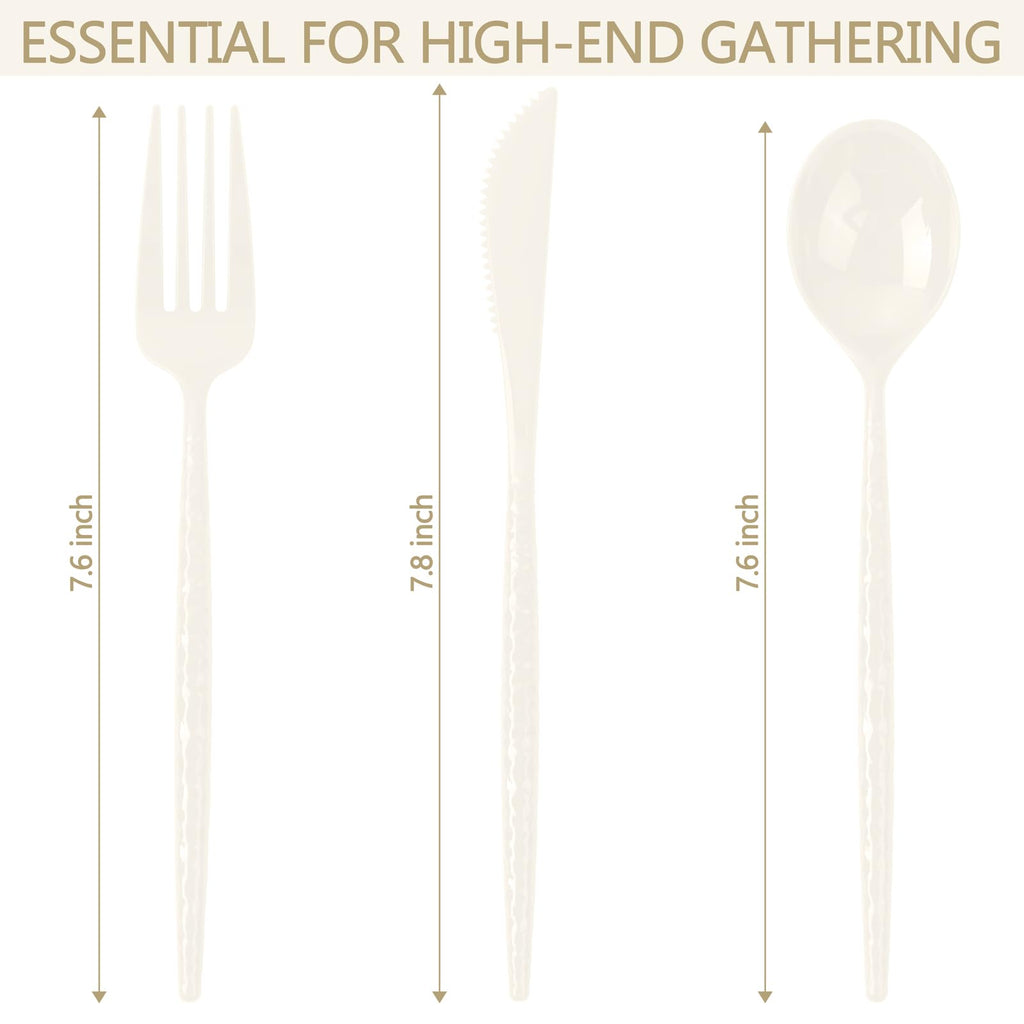 LIYH 150 Pcs Ivory Plastic Cutlery Sets - Ivory Plastic Silverware Heavyduty, Disposable Utensil Sets, 50 of Each Forks, Knives & Spoons Flatware Set for Party Birthday