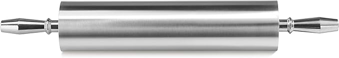 New Star Foodservice 13 Inch Aluminum Rolling Pin, Extra Heavy Duty Restaurant Grade Dough Roller with Rotating Barrel and Handles, Silver
