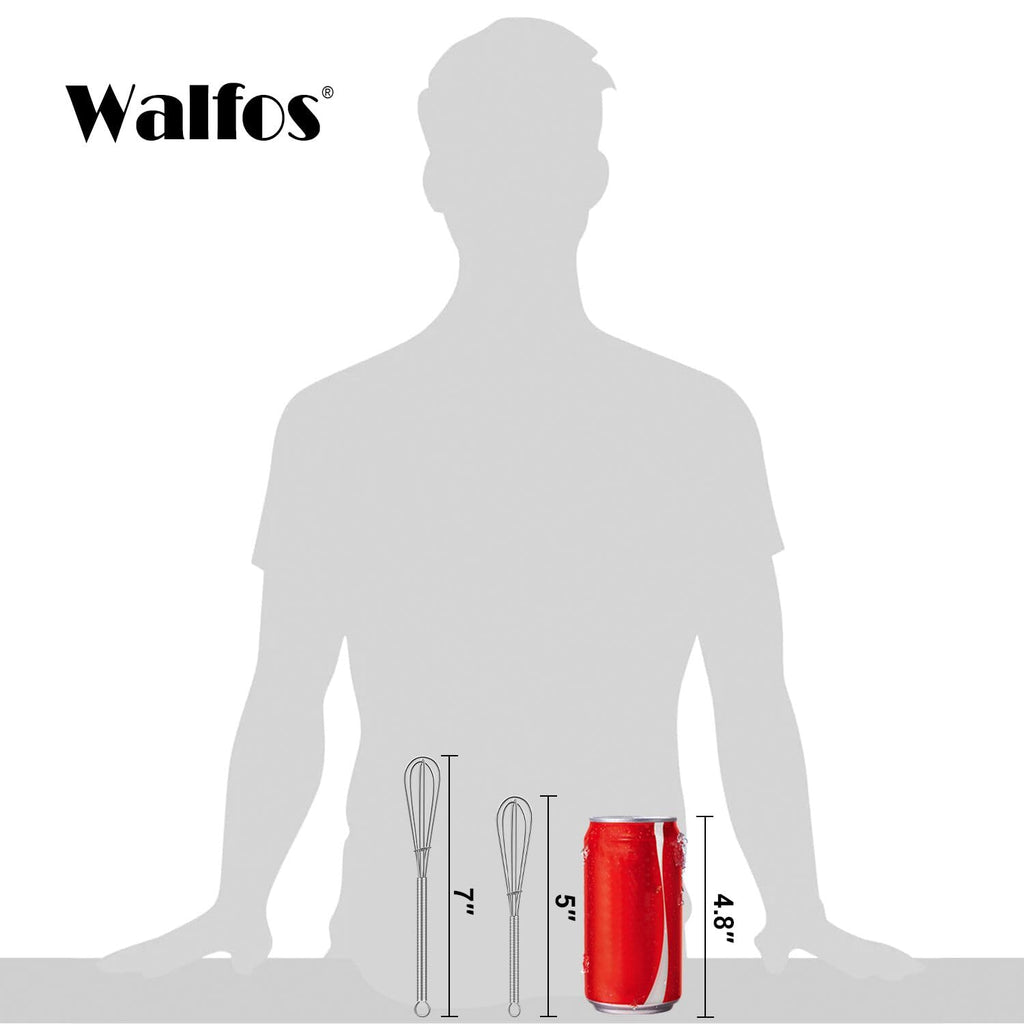 Walfos Mini Whisks Stainless Steel, Small Whisk 2 Pieces, 5in and 7in Tiny Whisk for Whisking, Beating, Blending Ingredients, Mixing Sauces
