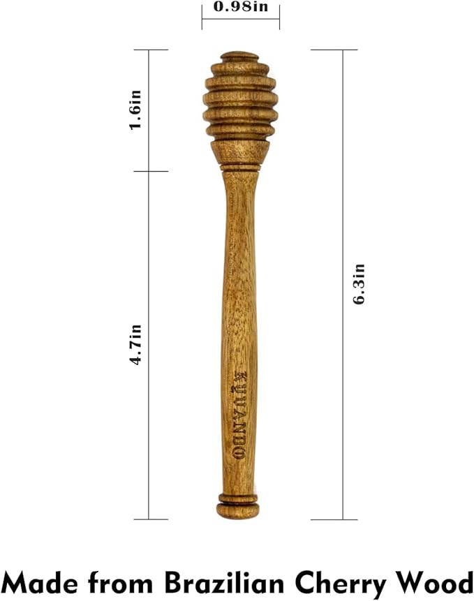 KYVANDO Brazilian Cherry Wood Honey Dipper - Durable & Warp-Resistant, Preserves Honey Purity, 2pcs, 6.3 Inch