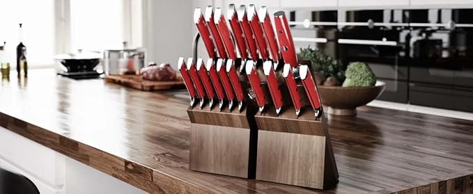 Dalstrong 18-Piece Gladiator Colossal Knife Block Set (Red Handles) — German High-Carbon Steel, Full-Tang, Hand-Sharpened — For Home Chefs, Wedding Registries & Serious Kitchens — Acacia Block, NSF