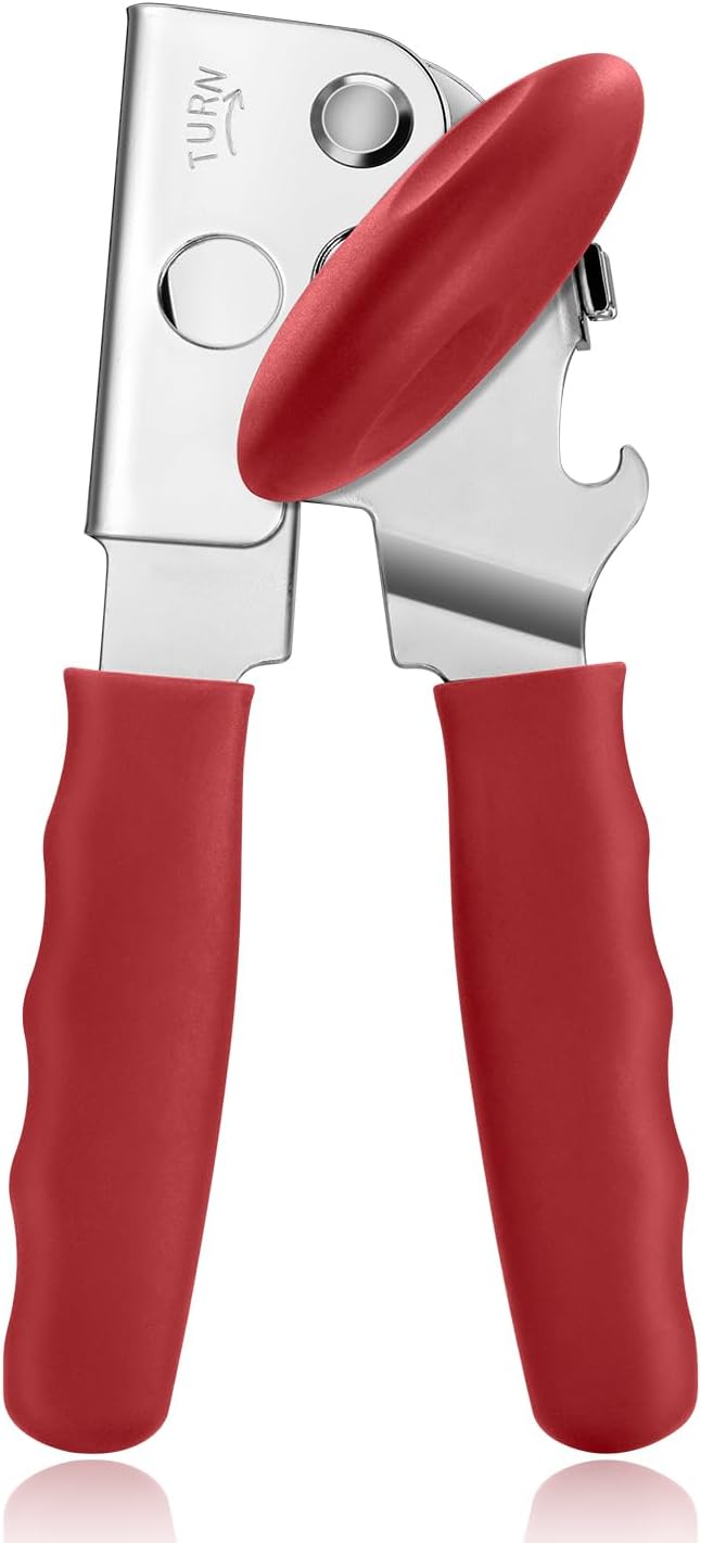 UHIYEE Heavy Duty Hand Can Opener with Comfortable Grip for Seniors, Red
