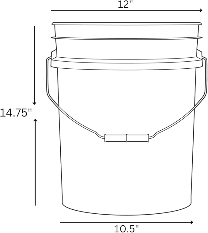 House Naturals 5 Gallon Premium HPDE Plastic Bucket - Made in USA Food Grade Storage Container, BPA Free All Purpose Pail (1, Gray)