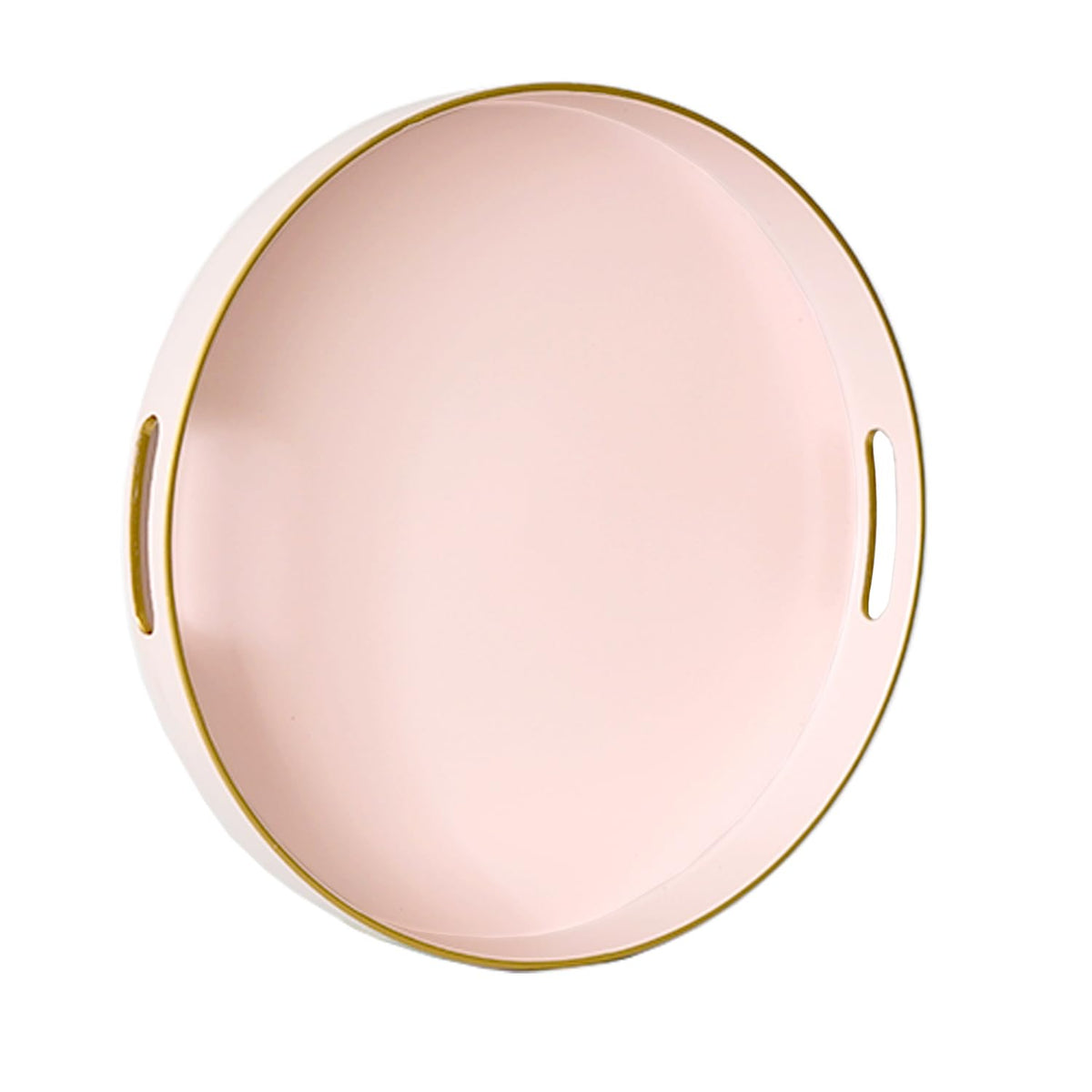 Gifturbo Pink Large Serving Tray with Handles，Rectangular Plastic Elegant Decorative Coffee Table Tray for Ottoman, Living Room, Bathroom, Home Decor, Vanity Trays with Gold Trimming, 15.7” x 11.8”