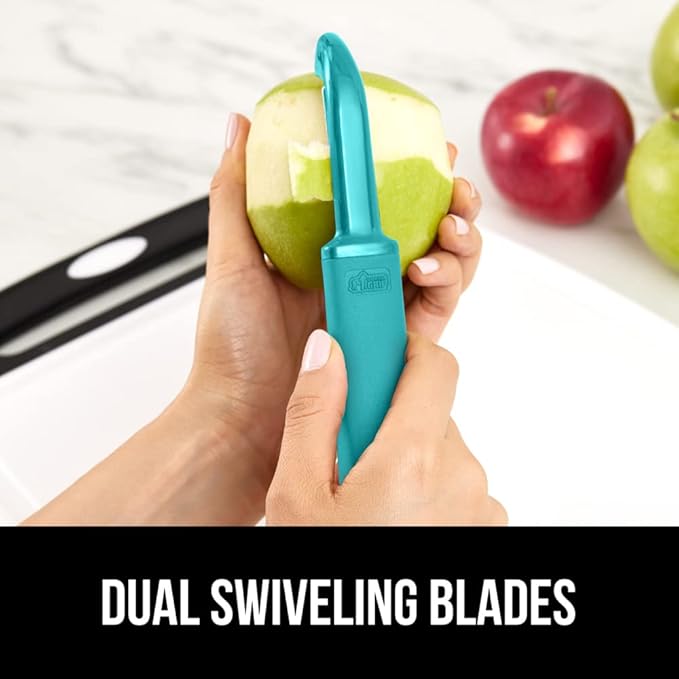 GORILLA GRIP® Patented BPA-Free Vegetable Peeler, Extra Sharp Swivel Stainless Steel Blades with Guard, Comfortable Soft Handle, Easily Peel Carrots Fruit, Potato Eye Remover, Washer Safe Turquoise