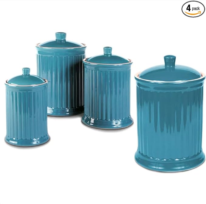 Omniware Simsbury Canister, Set of 4 - Silicone Seal, Ceramic (Turquoise)
