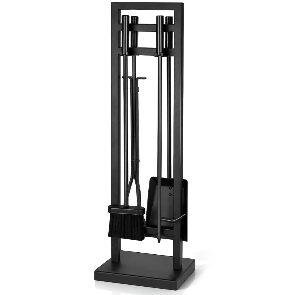 FEED GARDEN 5-Piece Fireplace Tool Set, 30" One-Piece Stand, Wrought Iron