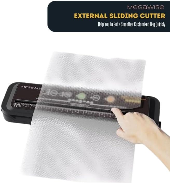 MegaWise Vacuum Sealer Machine, 80kPa Powerful Suction, One-Touch Automatic Food Sealer with Built-in Cutter & Bags Included, Dry Moist Modes for All Saving needs
