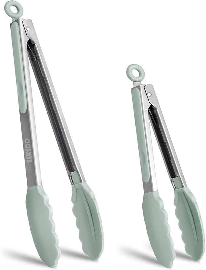 EEKEDO Tongs for Cooking, Stainless Steel Kitchen Tongs with Silicone Tips