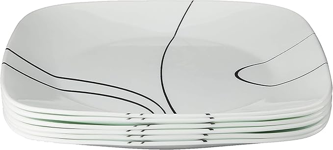 Corelle Square Simple Lines Dinner Plate Set, 6 Pack