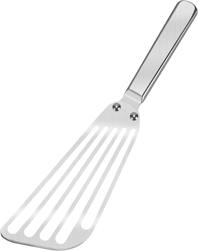 STANFORD Thin Flexible Fish Spatula Stainless Steel, Sturdy Fish Spatula Egg Egg Flipper for Kitchen Cooking Use with Thin Flexible Blade and Ergonomic Hollow Handle, Dishwasher Safe -Silver