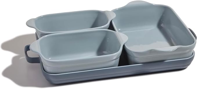 Our Place Bakeware Set | 5-Piece Ceramic Bakeware Collection with Stovetop-to-Oven Griddle Pan | PFAS-Free Non-Toxic Nonstick Pans, Oven Mat & Baking Dishes | Blue Salt