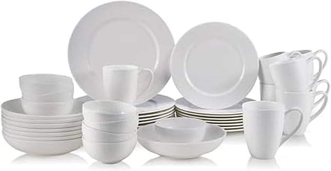 Mikasa Annabelle Bone China Dinnerware Set, 40-Piece Service for 8, White Hobnail Detail, Dinner Plates, Salad Plates, Bowls and Mugs, Dishwasher and Microwave Safe