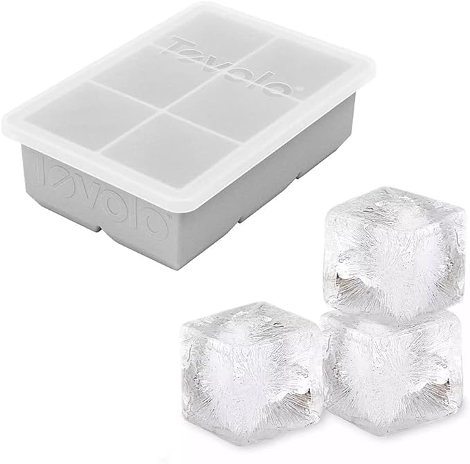 Tovolo Large 2” King Cube Ice Tray with Lid Oyster Gray Ice Cube Trays for Whiskey Cocktails Smoothies, Big Square Ice Cube Mold Silicone Freezer Tray for Perfect Cubes BPA Free Dishwasher Safe