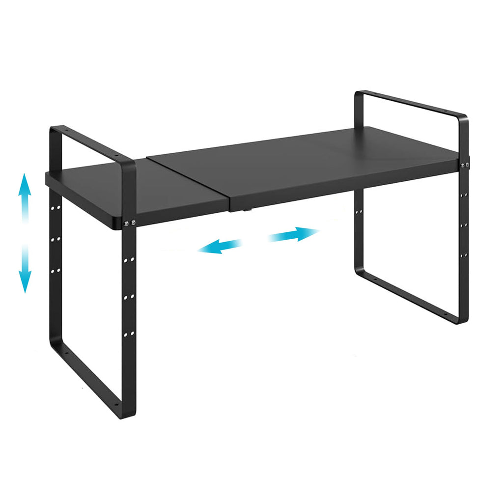 iPEGTOP Expandable Cabinet Storage Shelf Organizer, Heavy Duty Steel Metal Spice Rack Adjustable Height Home Office Garage Pantry Shelf Space Riser for Counter Kitchen Organization, Black, 1 Pack