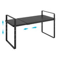 iPEGTOP Expandable Cabinet Storage Shelf Organizer, Heavy Duty Steel Metal Spice Rack Adjustable Height Home Office Garage Pantry Shelf Space Riser for Counter Kitchen Organization, Black, 1 Pack