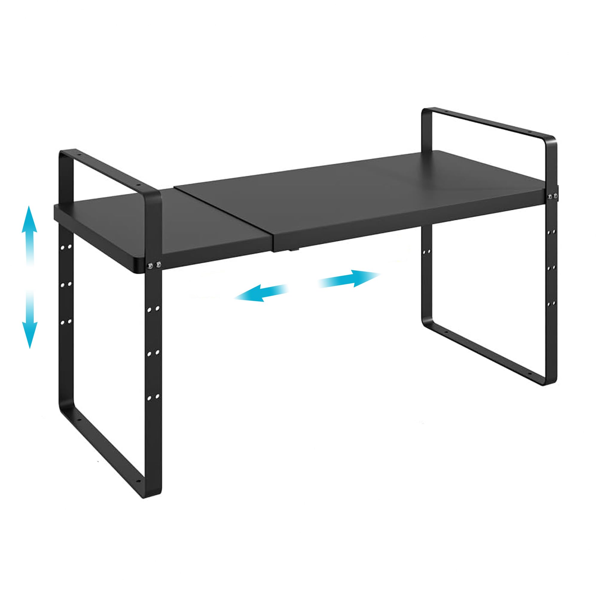 iPEGTOP Expandable Cabinet Storage Shelf Organizer, Heavy Duty Steel Metal Spice Rack Adjustable Height Home Office Garage Pantry Shelf Space Riser for Counter Kitchen Organization, Black, 1 Pack