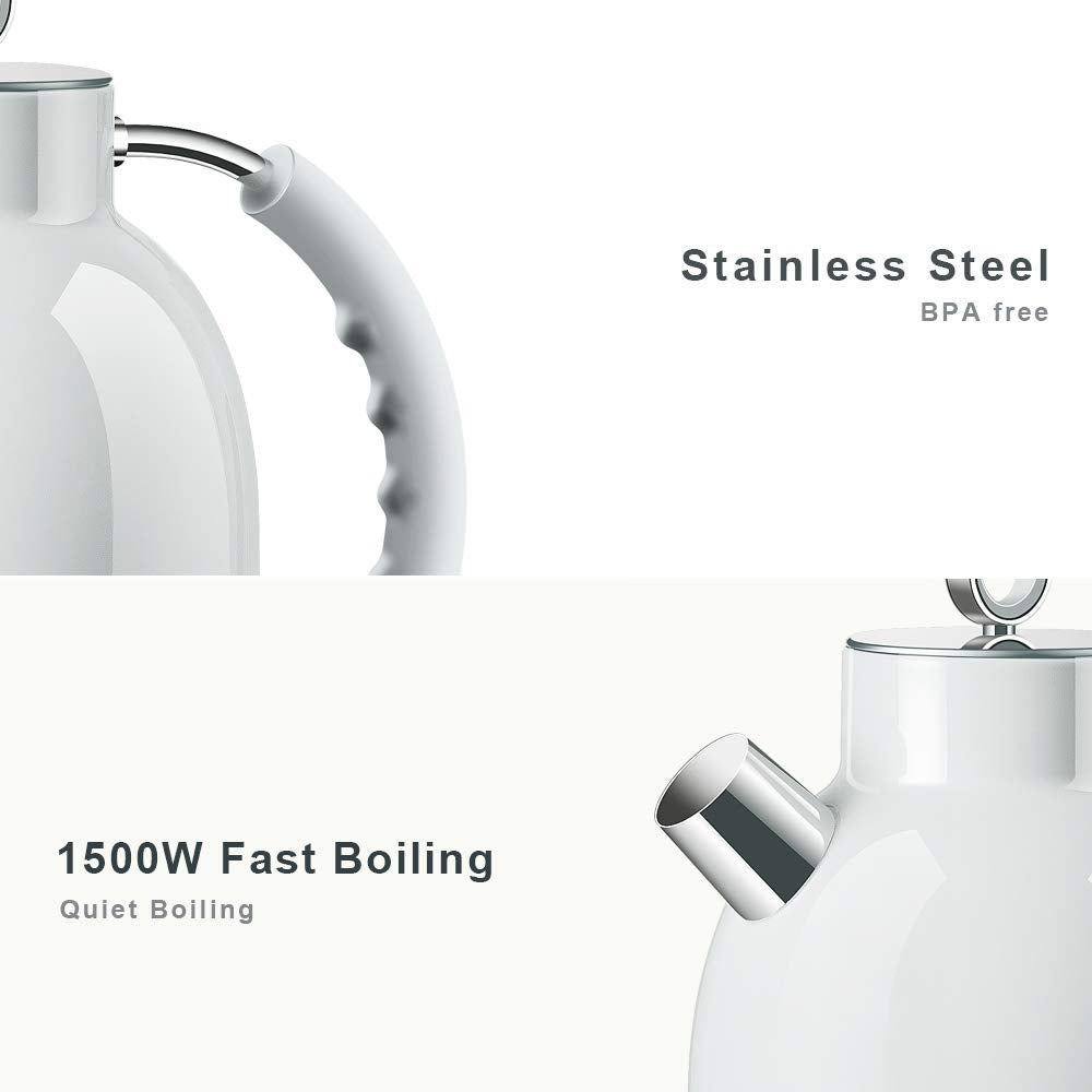 ASCOT Electric Kettle, 1.5L Stainless Steel Water Boiler, White