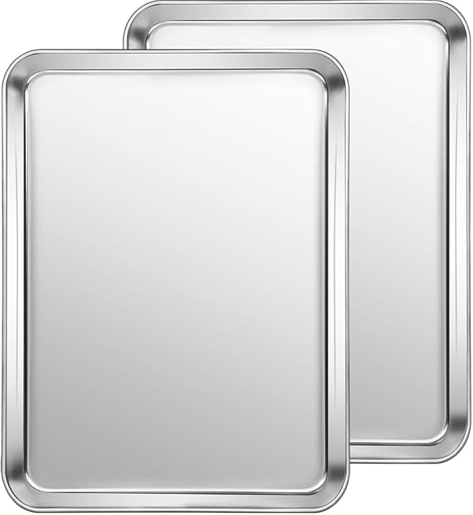 Pack Jelly Roll Pan Set of 2, 15.9” x 12” Stainless Steel Cookie Sheets for Baking, Non Stick Baking Sheets for Oven Heavy Duty Baking Trays