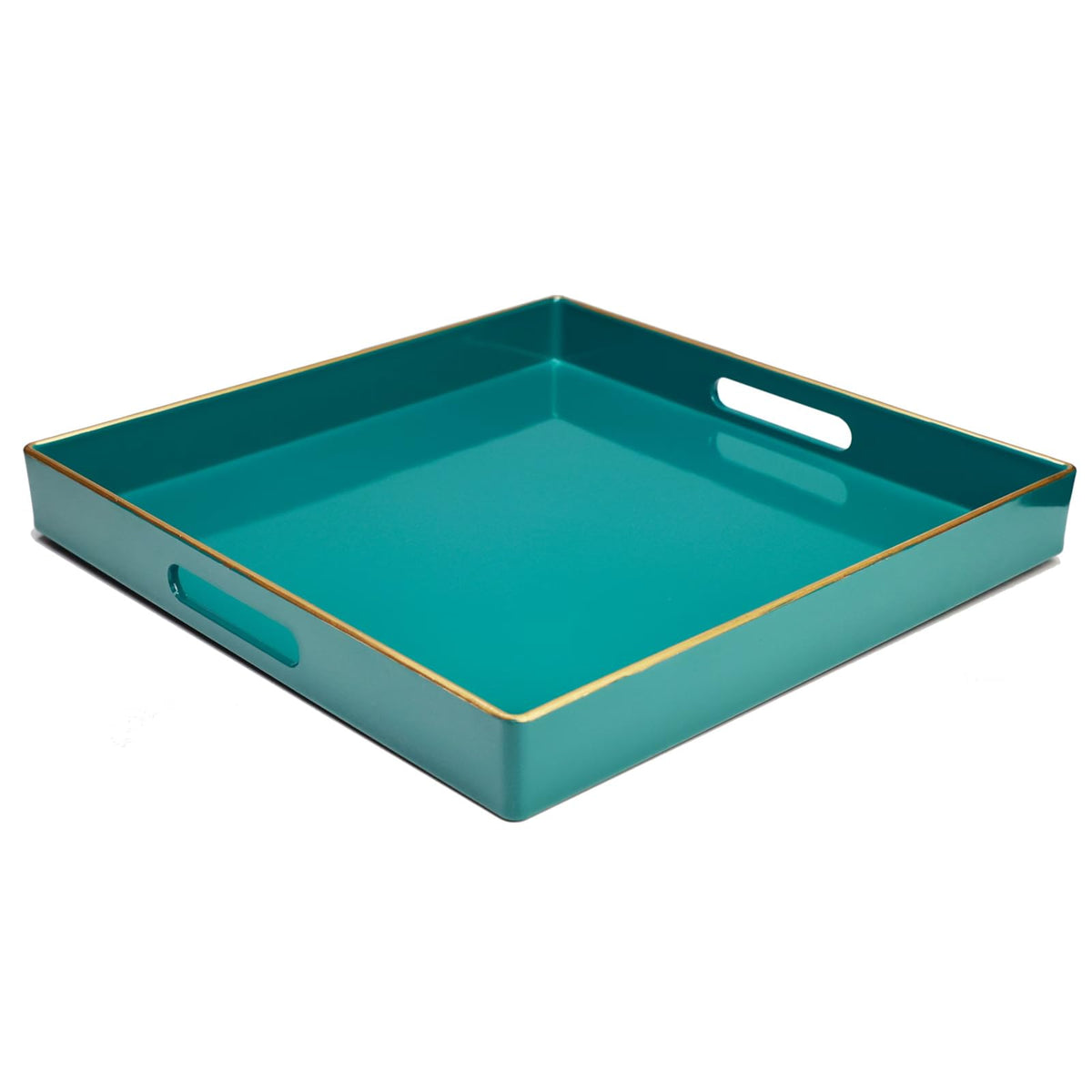 Spsyrine Green Decorative Serving Tray with Handles, Elegant Plastic Coffee Table Tray for Ottoman, Living Room, Home Decor 15.6" X 10.2"