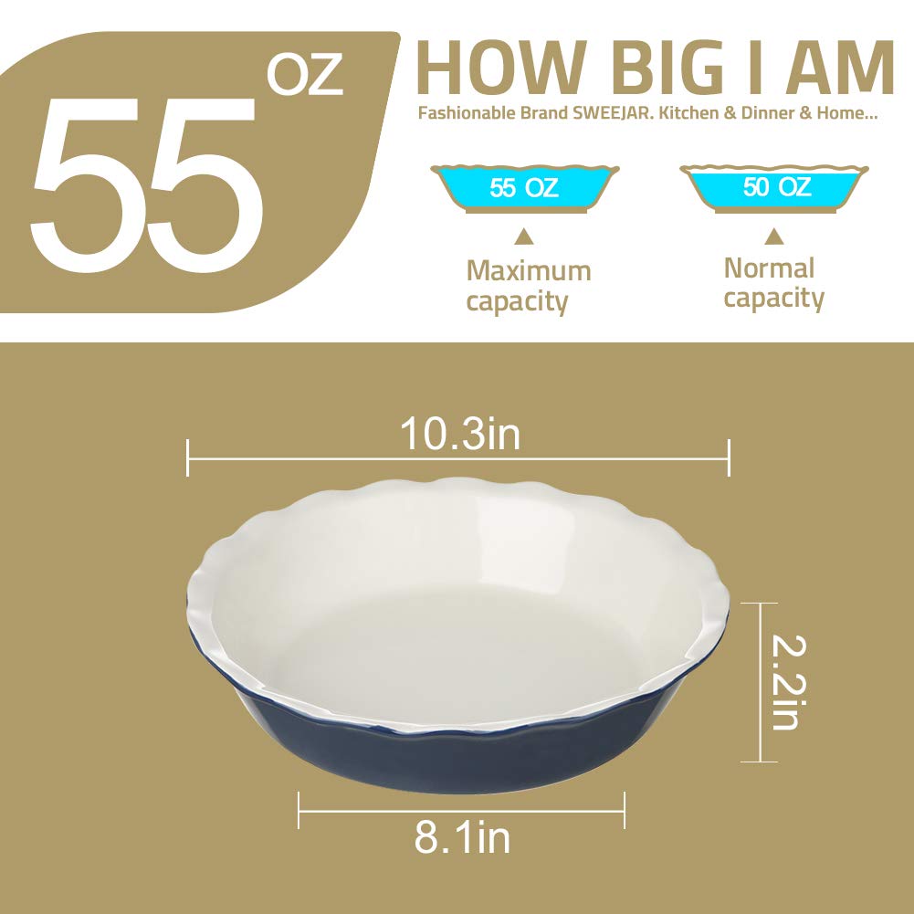 Sweejar Ceramic Pie Pan - 10 Inch Round Baking Dish for Dinner, Non-Stick with Soft Wave Edge for Apple, Pumpkin, Pot Pies (Turquoise)