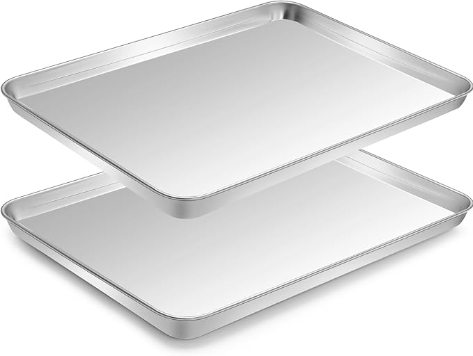 Pack Jelly Roll Pan Set of 2, 15.9” x 12” Stainless Steel Cookie Sheets for Baking, Non Stick Baking Sheets for Oven Heavy Duty Baking Trays