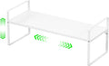 LOCVCDA Expandable Kitchen Cabinet Storage Shelf, Stackable Metal Pantry Storage Shelves Organizer, Adjustable Height Counter Spice Rack for Kitchen Cabinet, Countertop, Pantry and Office