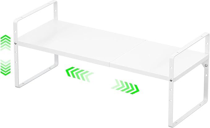 LOCVCDA Expandable Kitchen Cabinet Storage Shelf, Stackable Metal Pantry Storage Shelves Organizer, Adjustable Height Counter Spice Rack for Kitchen Cabinet, Countertop, Pantry and Office