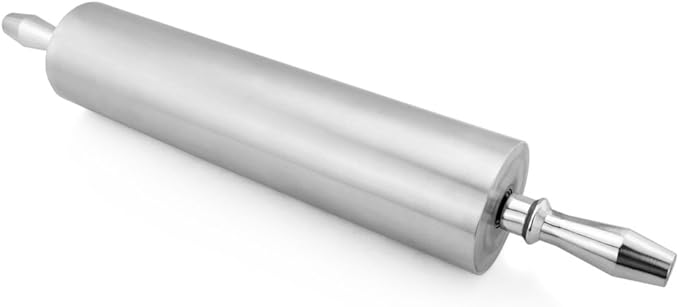 New Star Foodservice 13 Inch Aluminum Rolling Pin, Extra Heavy Duty Restaurant Grade Dough Roller with Rotating Barrel and Handles, Silver