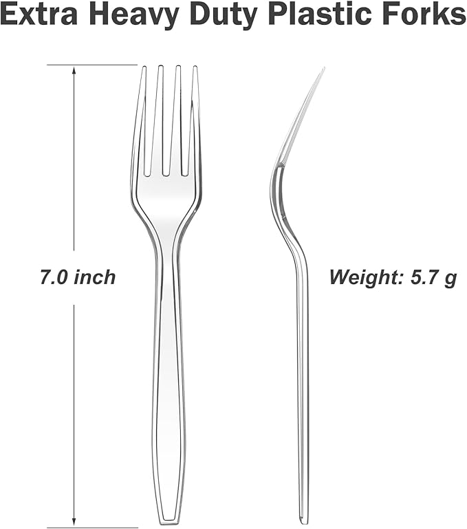 Dealusy 300 Count Extra Heavy Duty Clear Plastic Forks Disposable, BPA-Free, Heat Resistant, Solid and Durable Disposable Forks Bulk, Premium Plastic Forks heavy duty for Party Supply