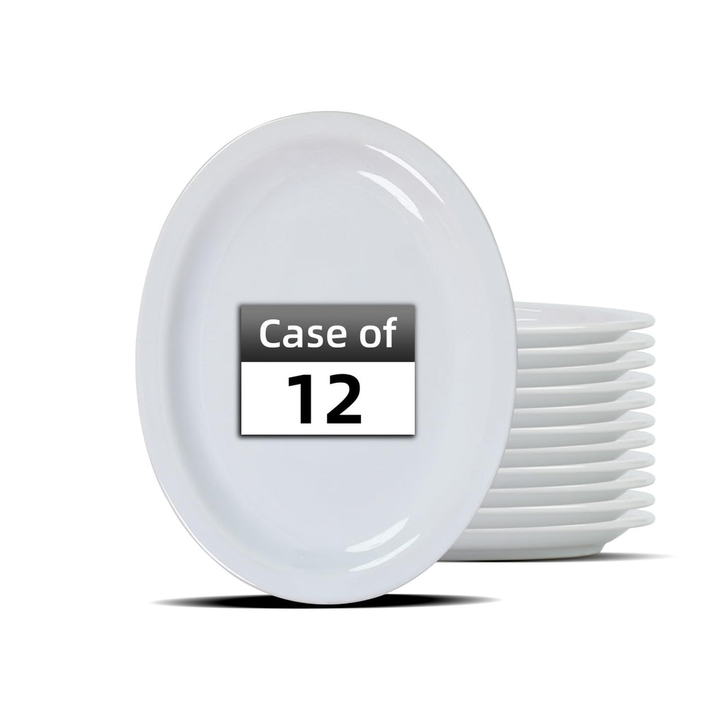 IRESTAURANT PLUS Stoneware Narrow Rim Commercial Grade Dinnerware,Bright White Oval Platter 11.5" x 8.5", Case of 12